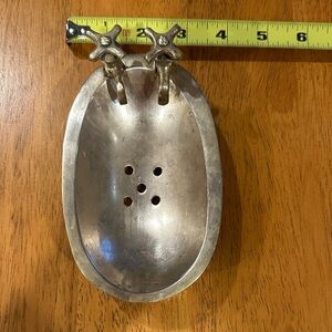 Vintage Brass Oval Bathtub Soap Dish with Faucet Handles.